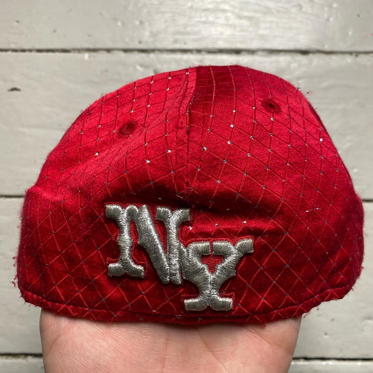 NY New York Fitted Red and Diamante Silver Cap