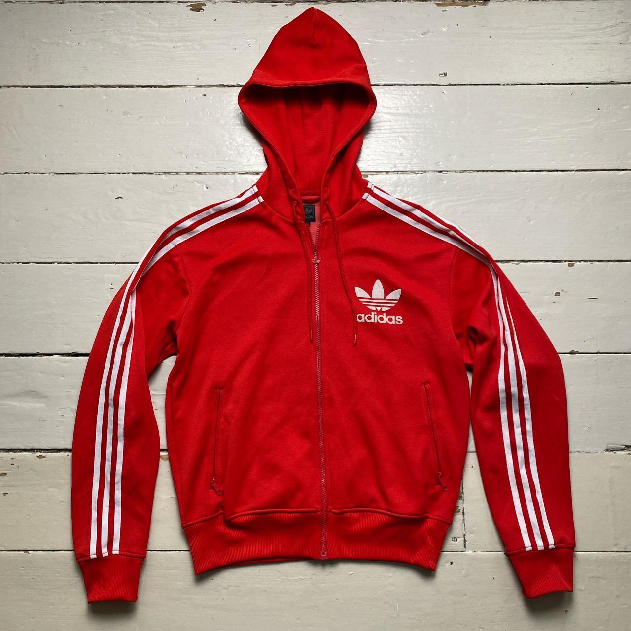 Adidas Originals Red and White 3 Stripe Hoodie