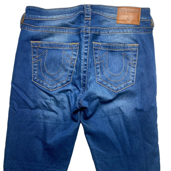 True Religion Jennie Slim Womens Navy and Gold Stitch Jeans (28W)