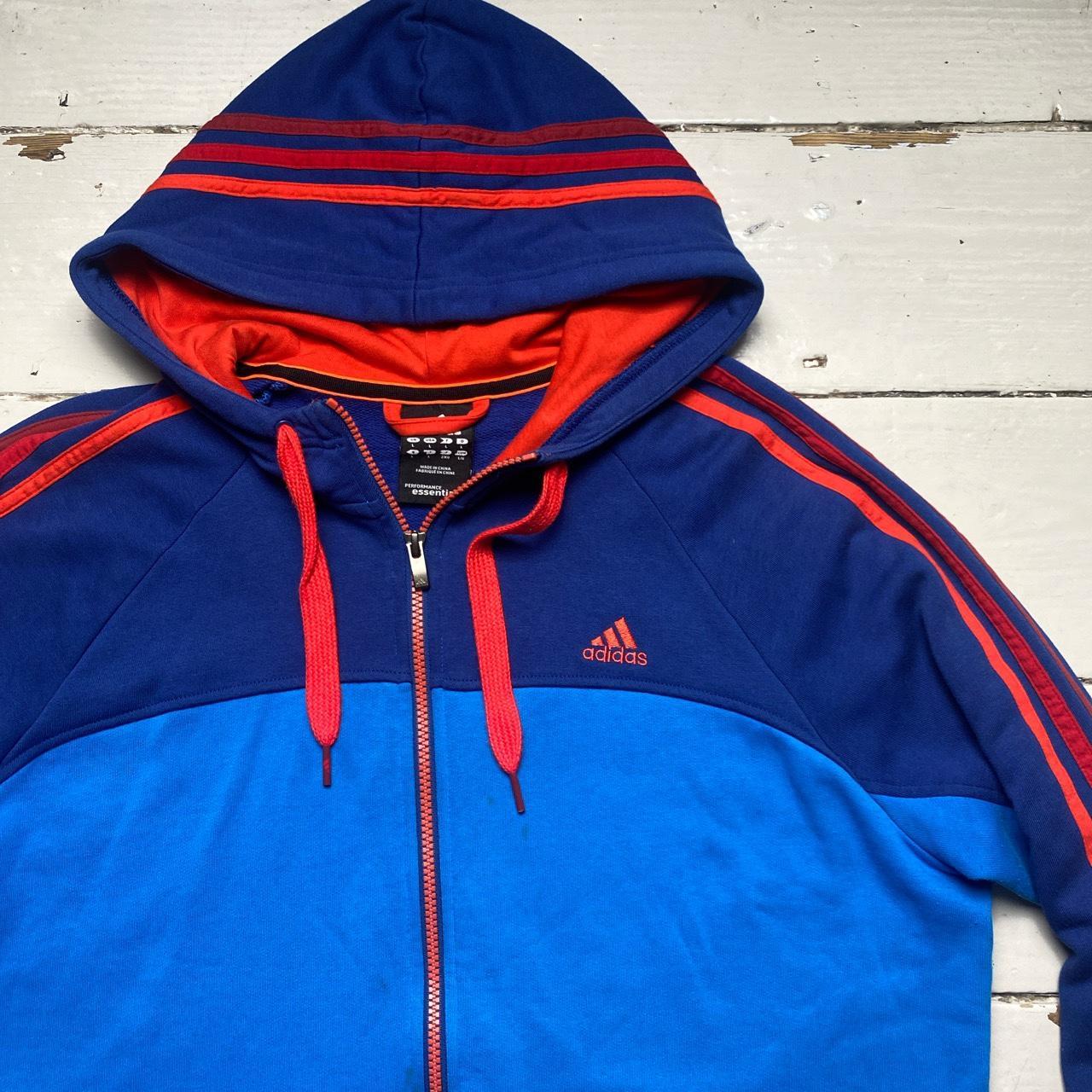 Adidas Performance Essentials Three Stripe Blue Red and Orange Hoodie