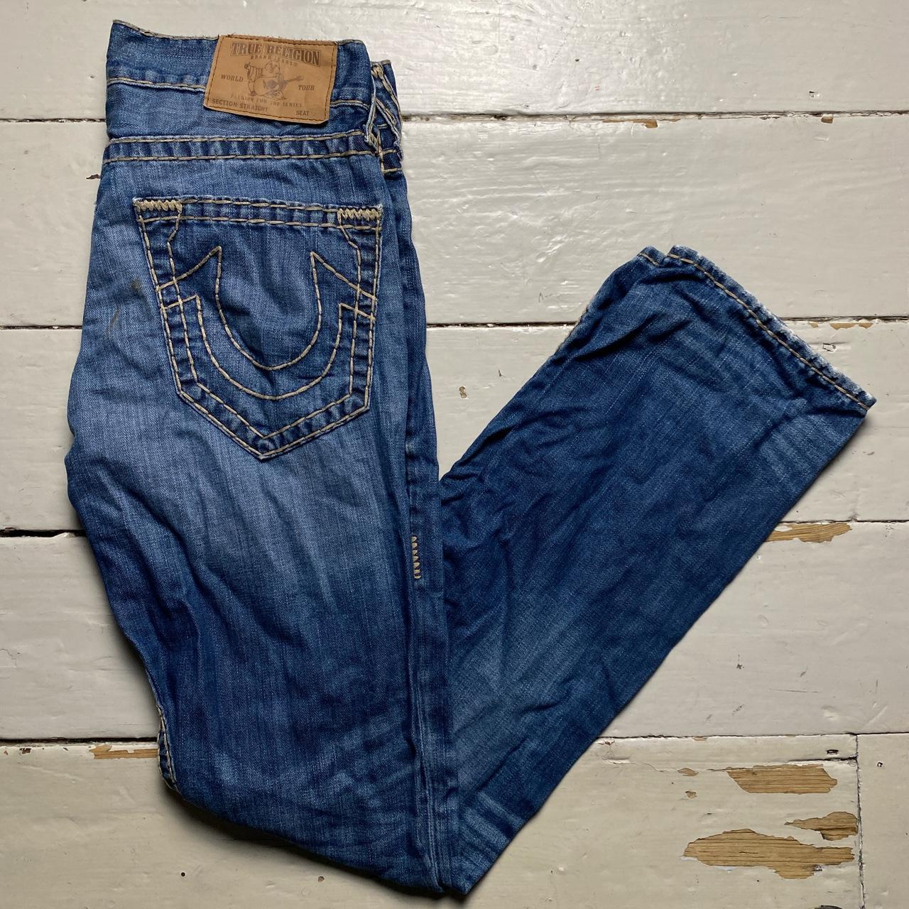 True Religion Navy and Cream Big Stitch Super T Baggy Jeans