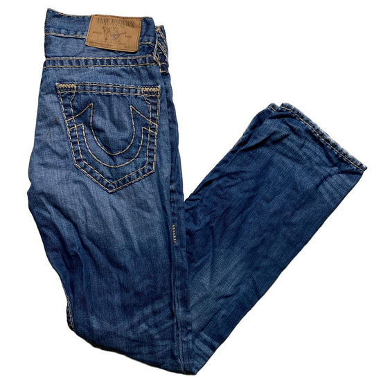 True Religion Navy and Cream Big Stitch Super T Baggy Jeans (30W)