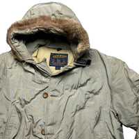 Woolrich John Rich and Bros Light Khaki Green Parka Fur Trim Coat (L)