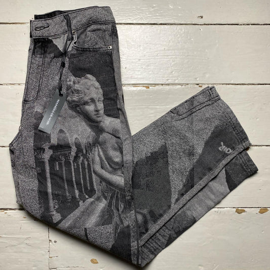 Maniere De Voir All Over Greek Print Grey Jeans