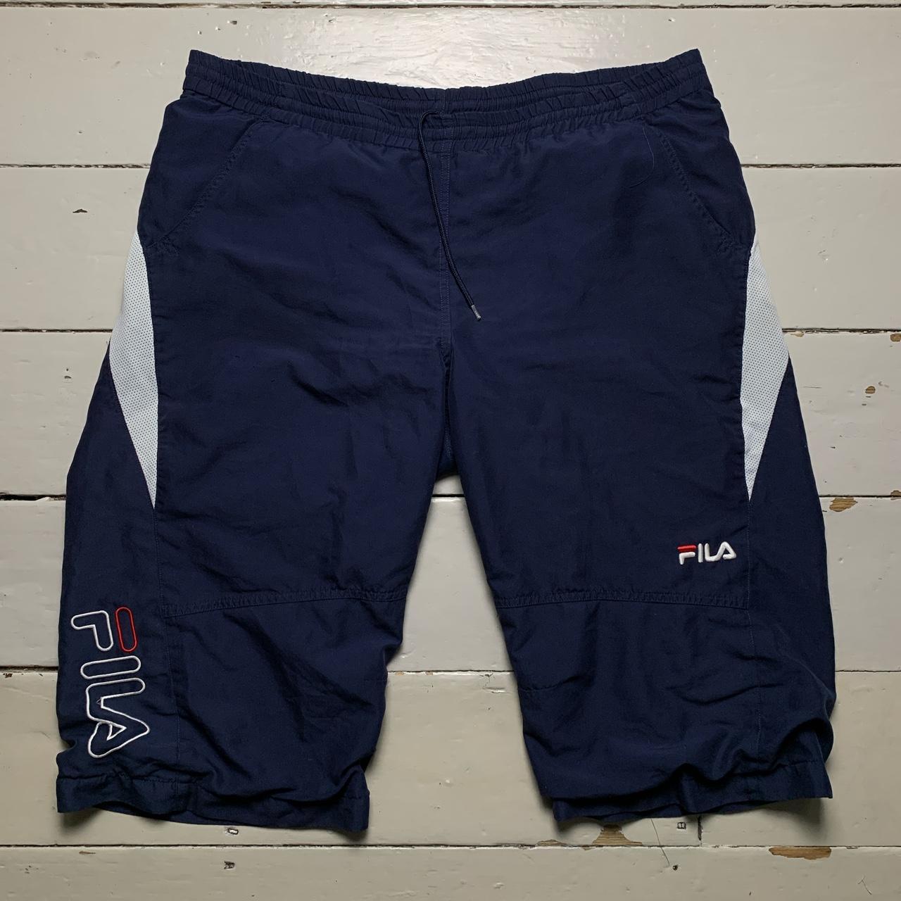 Fila Vintage Baggy Shell Track Pant Shorts Navy White and Red