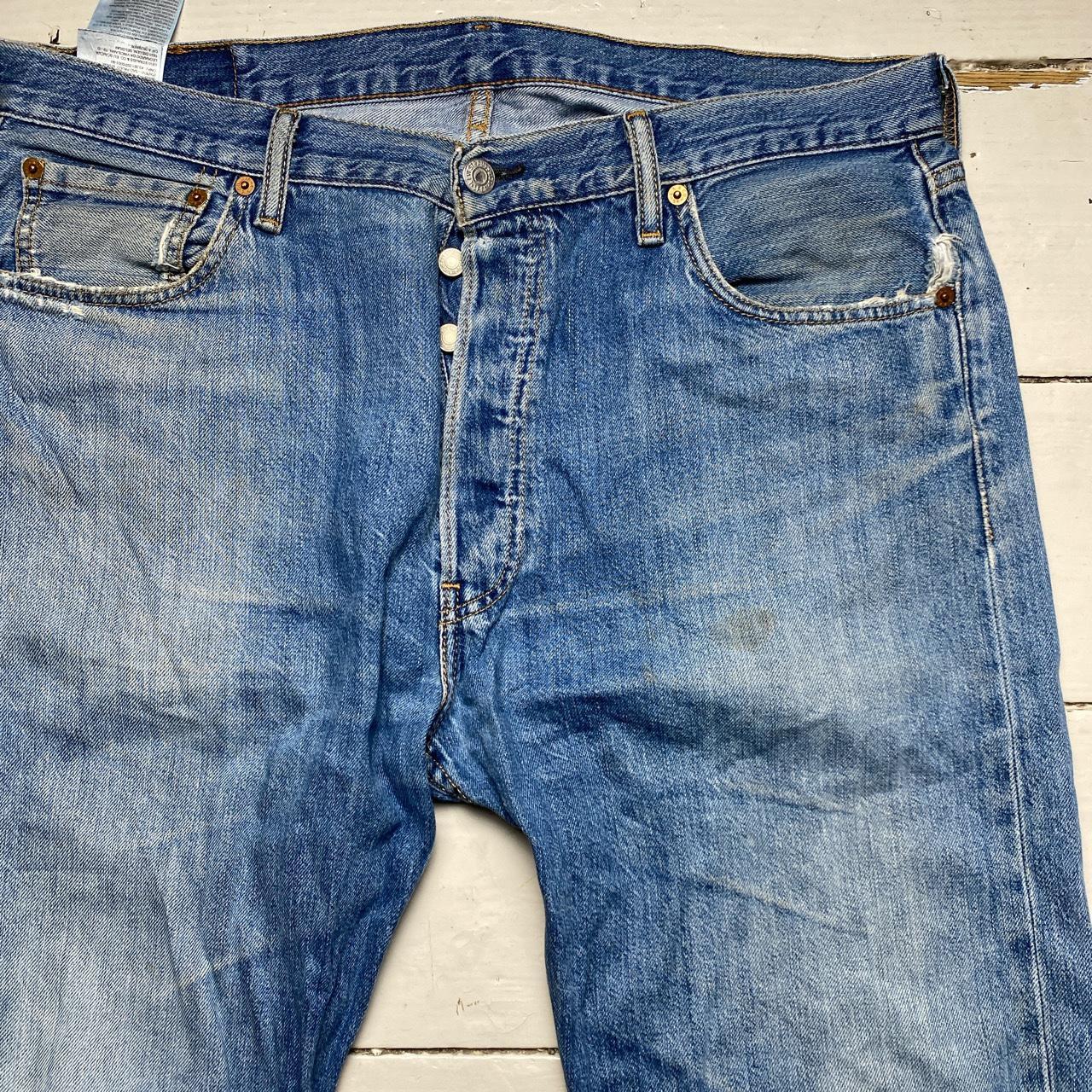 Levis 501 Light Blue Distressed Vintage Jeans