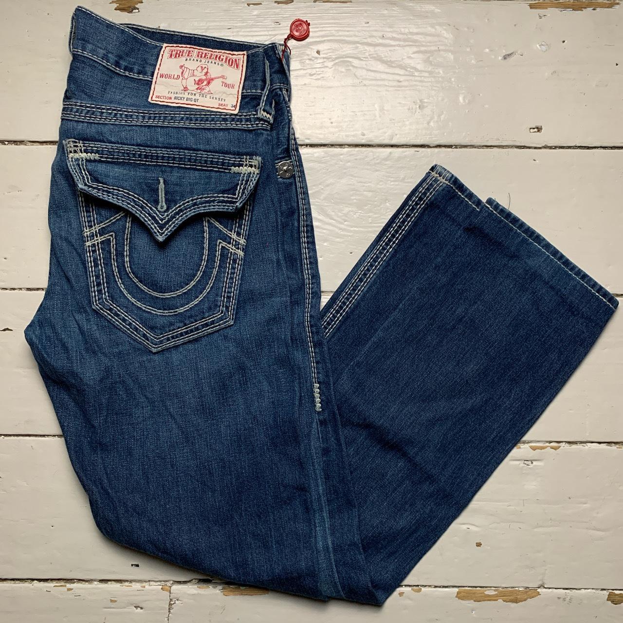 True Religion Ricky Big QT Navy and White Stitch Jeans