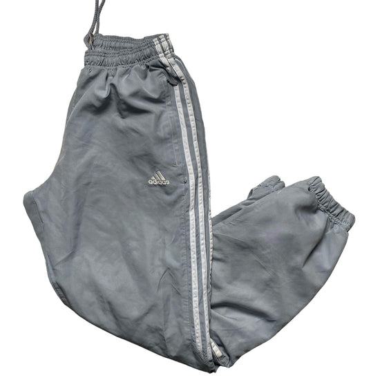 Adidas Silver and Grey Baggy Shell Track Pant Bottoms (L)