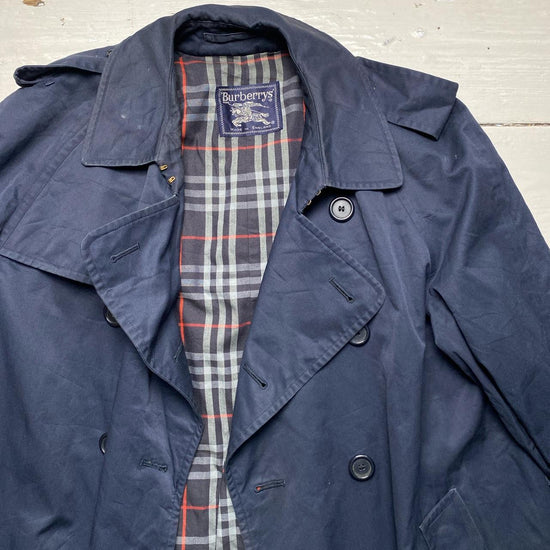 Burberry Burberrys Vintage Navy Nova Check Trench Coat