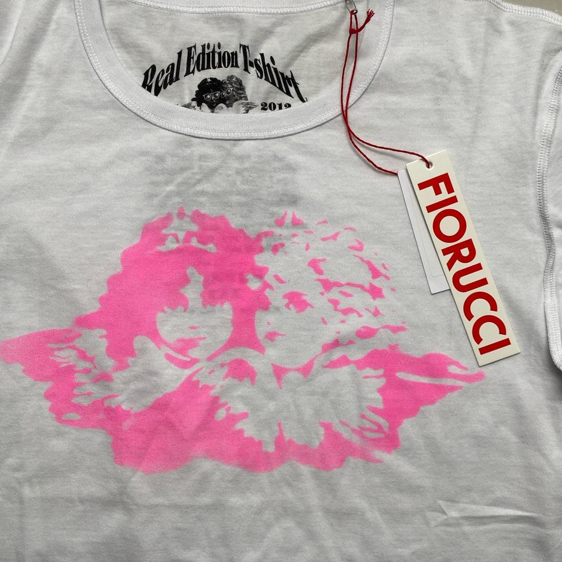 Fiorucci Angels White and Pink Short Sleeve T Shirt (M)