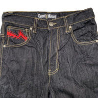Count Money Vintage Y2K Indigo Big Gold Stitch Jeans Red Faux Leather Swoosh (30W)
