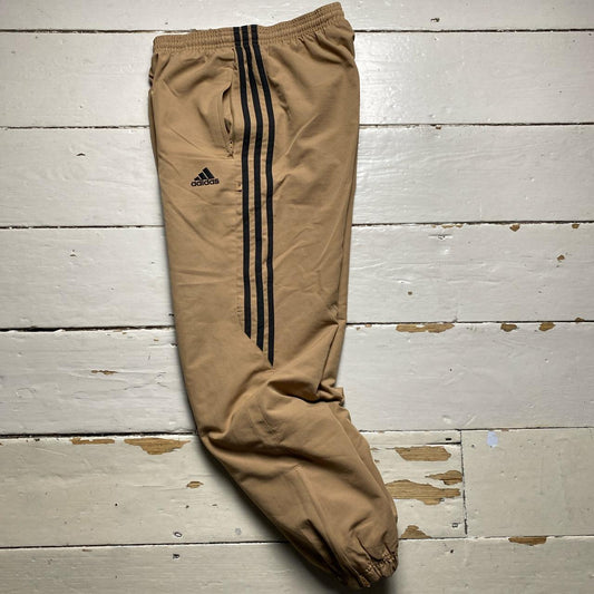 Adidas Sand Brown and Black Stripe Shell Trackpant Bottoms