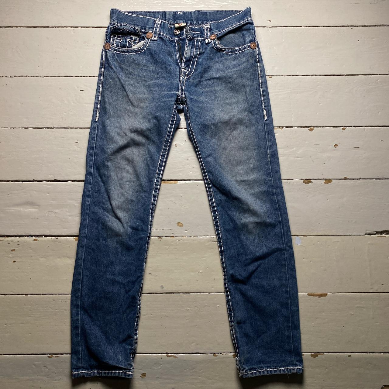 True Religion Big White Stitch Blue Billy Super T Jeans