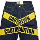 Dirty Money Vintage Caution Print Jeans (30W,38W,40W)