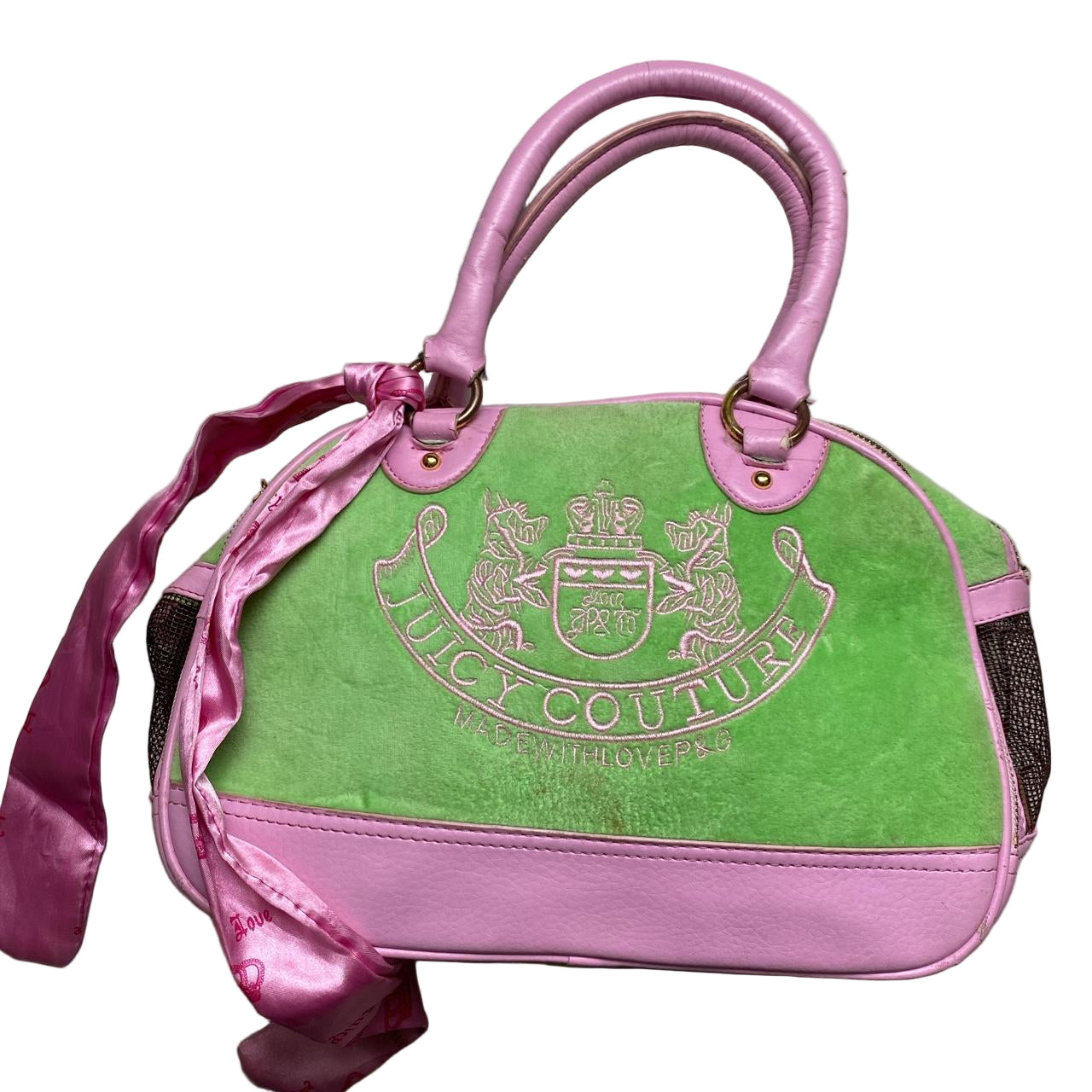 Juicy Couture Vintage Velour Shop Handbag Green and Pink