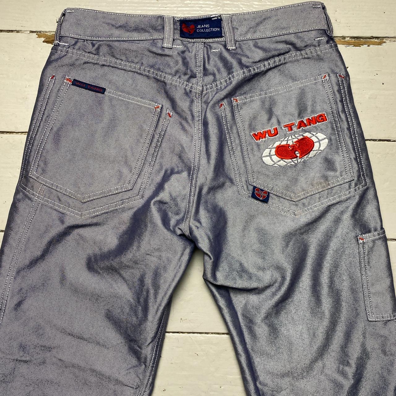 Wu Tang Vintage 90’s Reversible Satin and Navy Denim Baggy Cargo Jeans