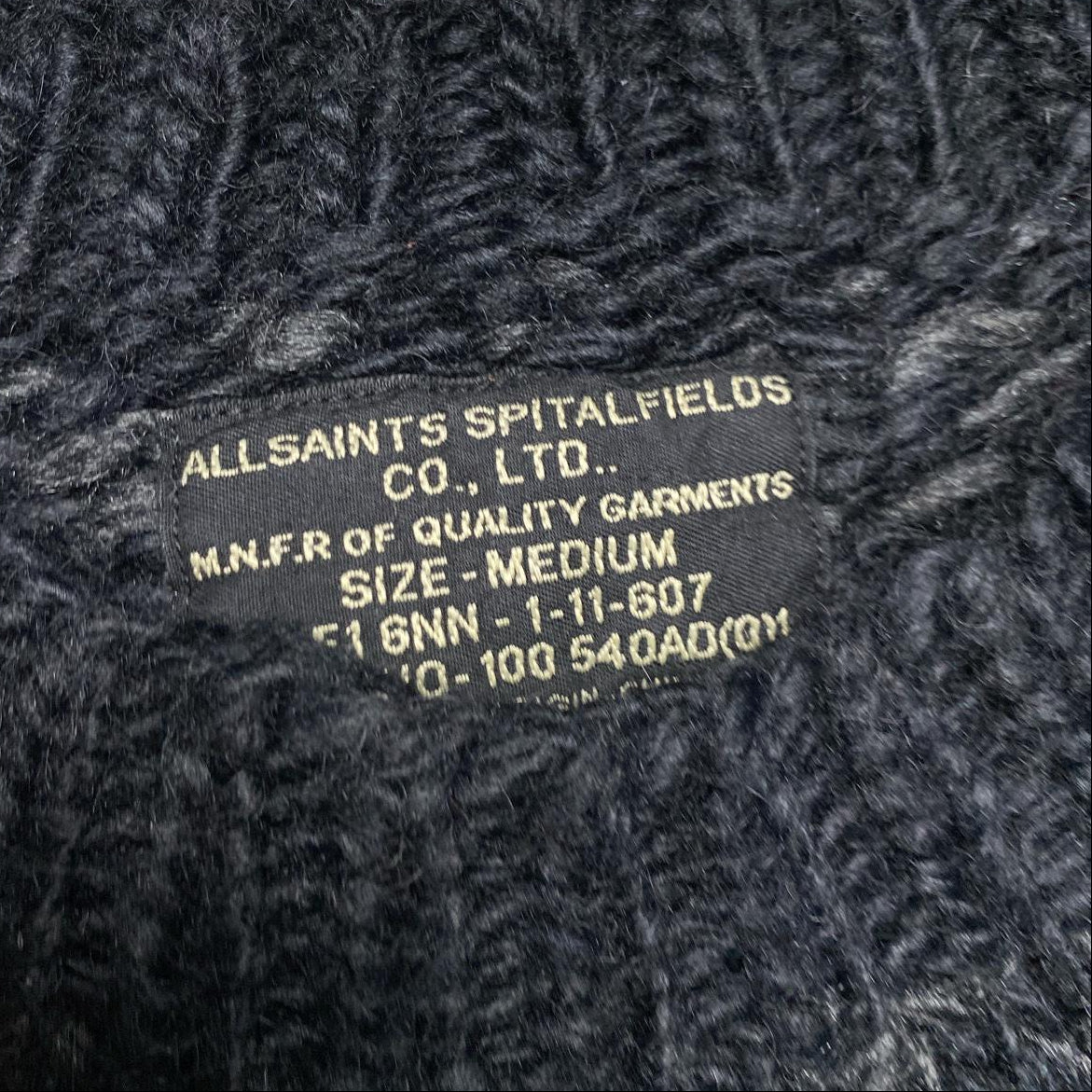 All Saints Black and Grey Thick Knitted Jumper (M)