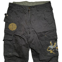 Ringspun Vintage Eagle Snake Japanese Embroidery Cargo Parachute Baggy Trousers (W36)