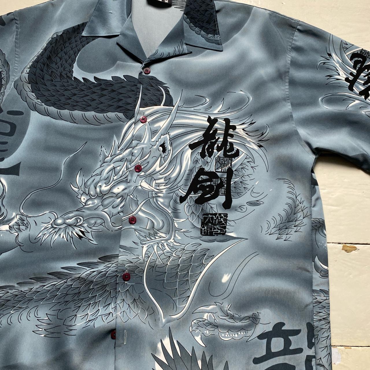 Moon Japanese Dragon Silk y2k 90’s Shirt Grey and Black