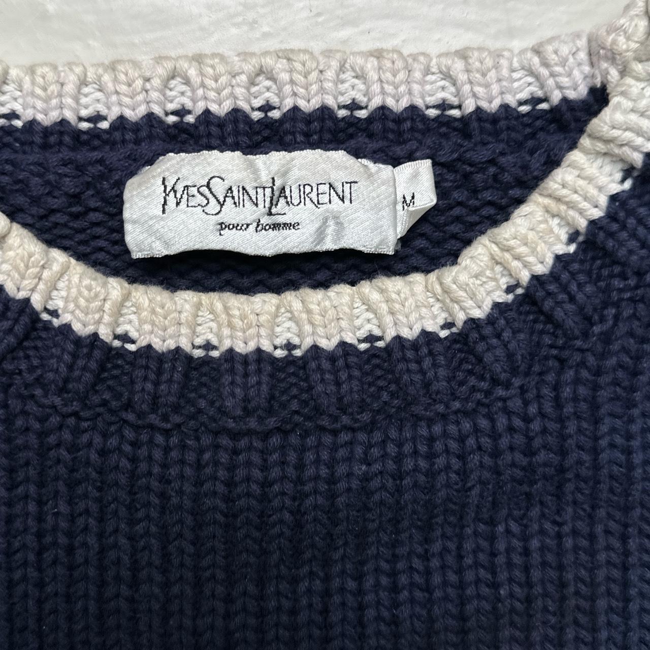 YSL Yves Saint Laurent Vintage Navy and White Cable Knit Knitted Thick Jumper