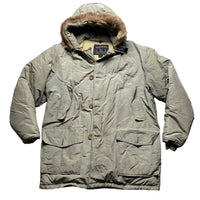 Woolrich John Rich and Bros Light Khaki Green Parka Fur Trim Coat (L)