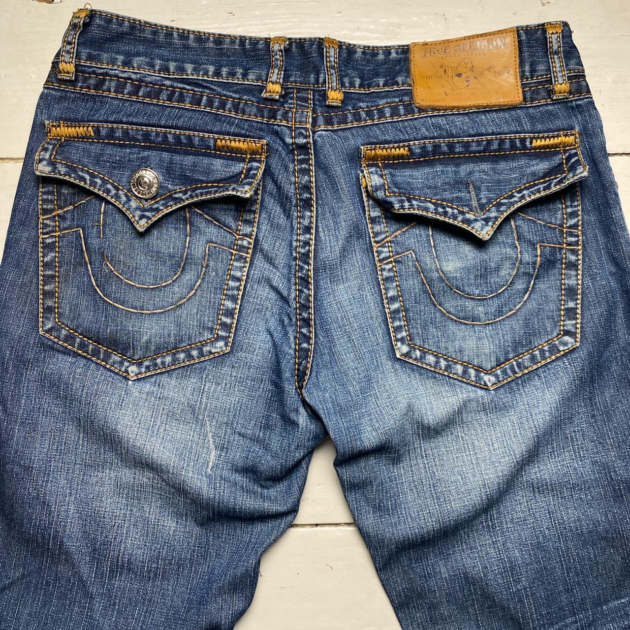 True Religion Billy Super T Navy and Brown Stitch Jeans