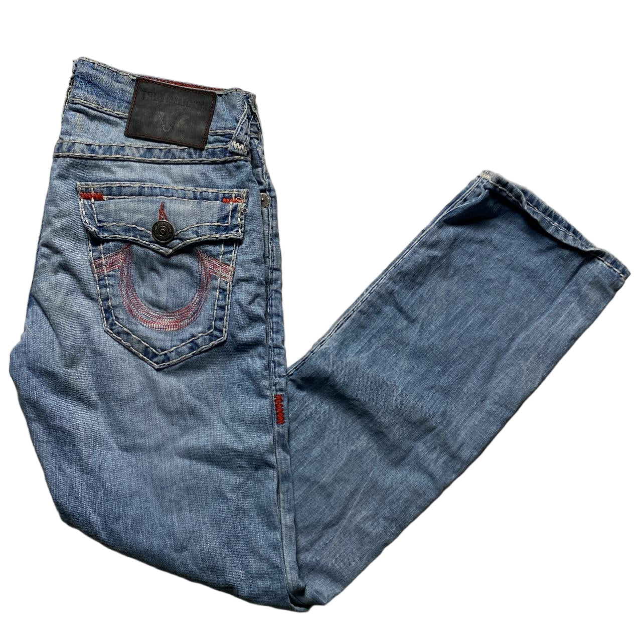True Religion Light Blue Red White and Red Big Stitch Baggy Ricky Jean (30W)