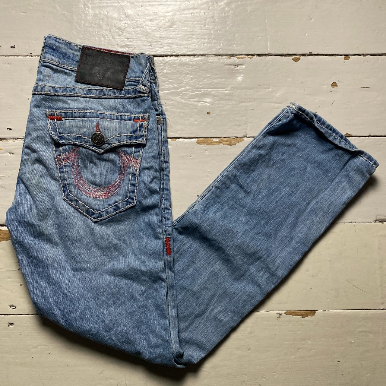 True Religion Light Blue Red White and Red Big Stitch Baggy Ricky Jean