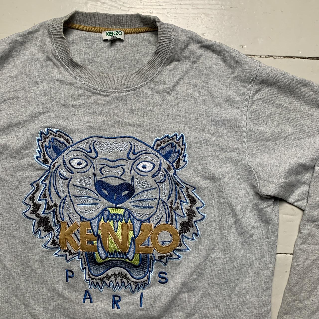 Kenzo Tiger Jumper Grey Blue and Yellow