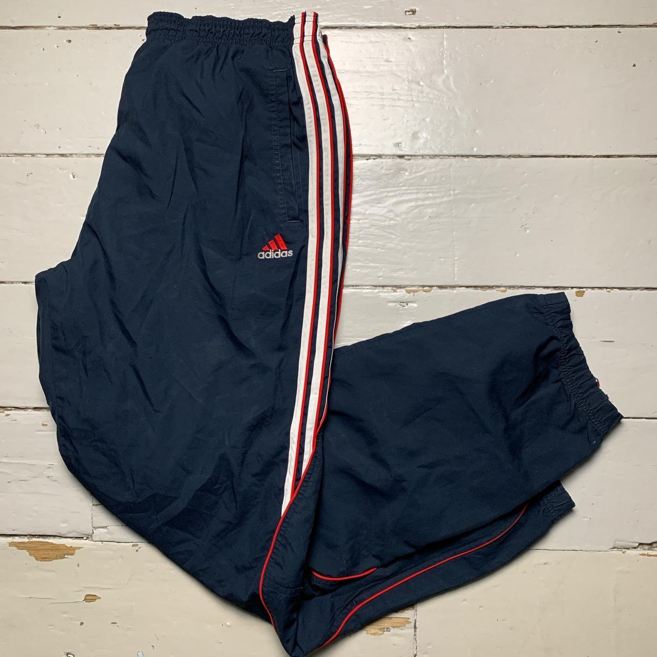 Adidas Baggy Vintage Shell Track Pant Bottoms Navy White and Red