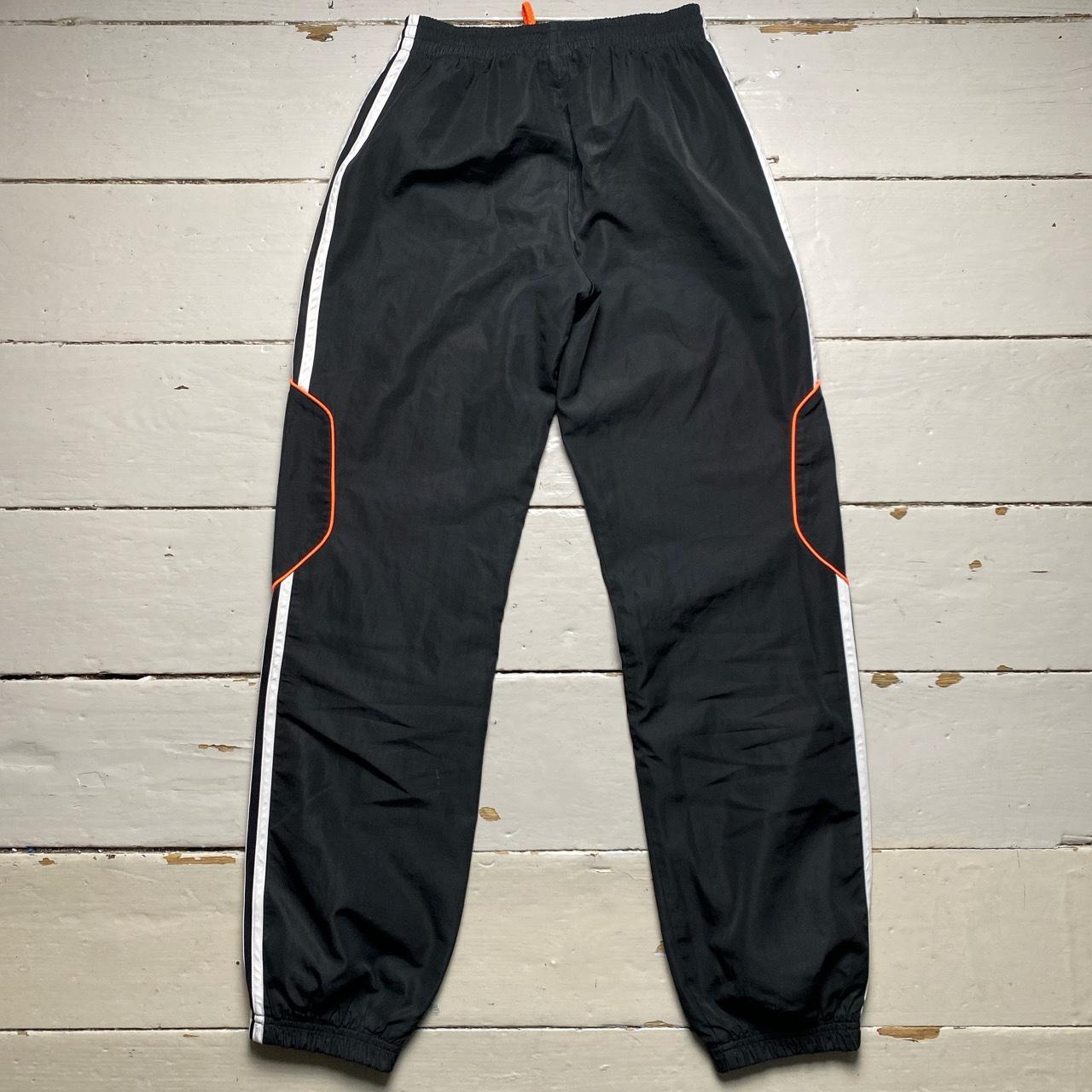 Adidas Vintage Shell Trackpant Bottoms Black White 3 Stripe and Orange