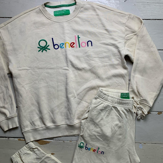 Benetton Cream Multi Colour Full Tracksuit Jumper and Joggers