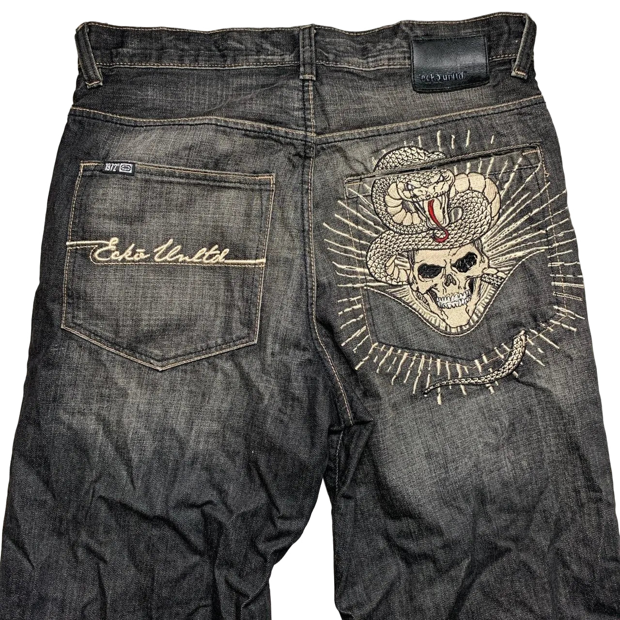 Ecko Unlimited Vintage Snake and Skull Embroidery Jeans