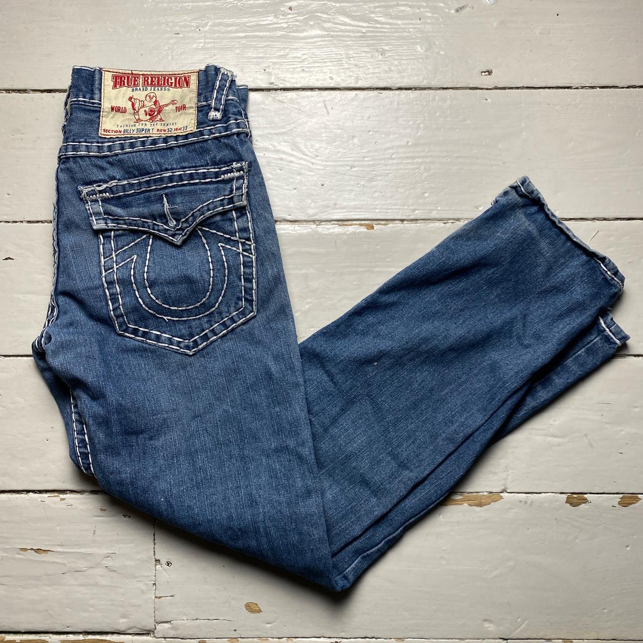 True Religion Big White Stitch Blue Billy Super T Jeans