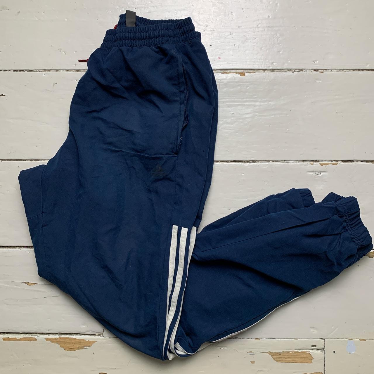 Adidas Baggy Navy and White Stripe Shell Track Pant Bottoms