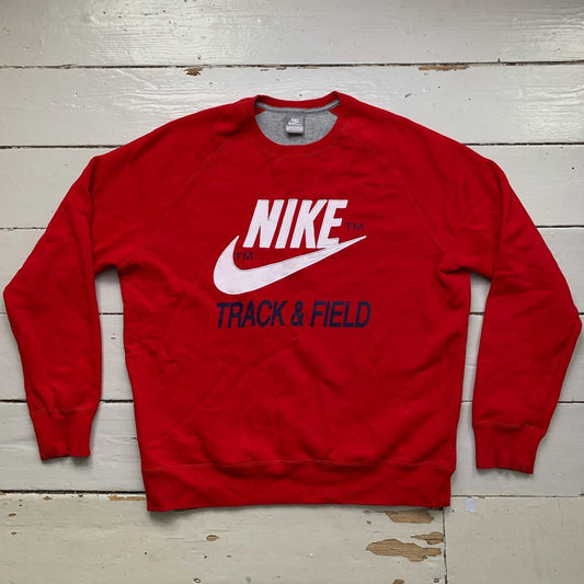 Nike Vintage Big Swoosh Red and White Track and Field Jumper