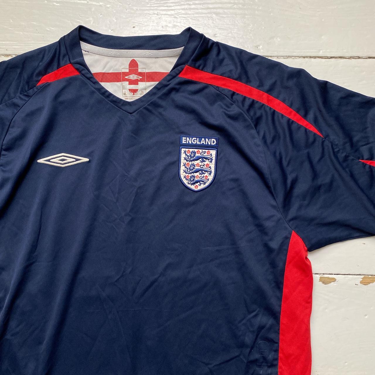 England Umbro Navy and Red Vintage Football Jersey