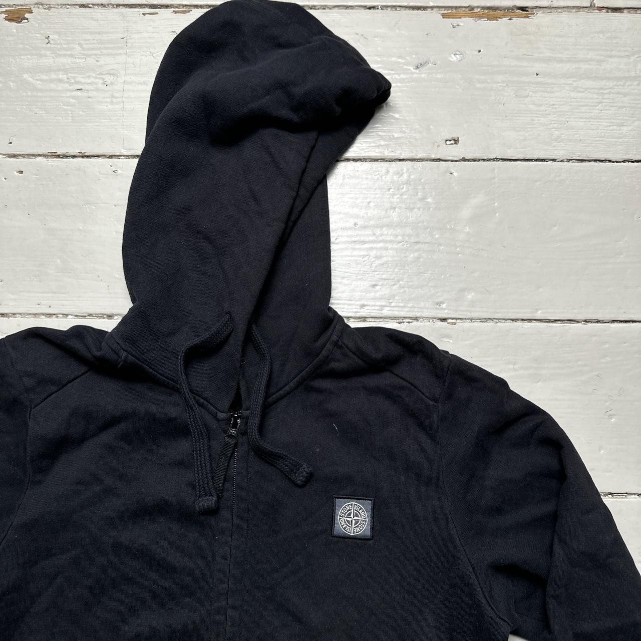 Stone Island Black and White Square Patch Zip Hoodie