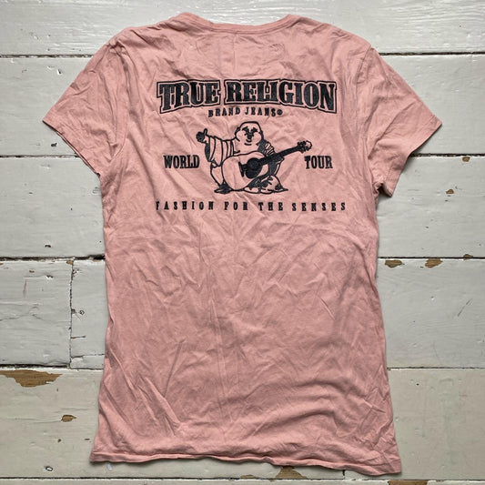 True Religion Pink and Black Buddha Short Sleeve T Shirt