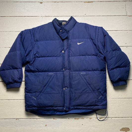 Nike Vintage 90’s Bomber Puffer Coat Navy and White Big Swoosh