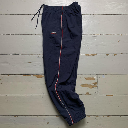 Umbro Vintage Navy Red and White Shell Baggy Track Pant Bottoms
