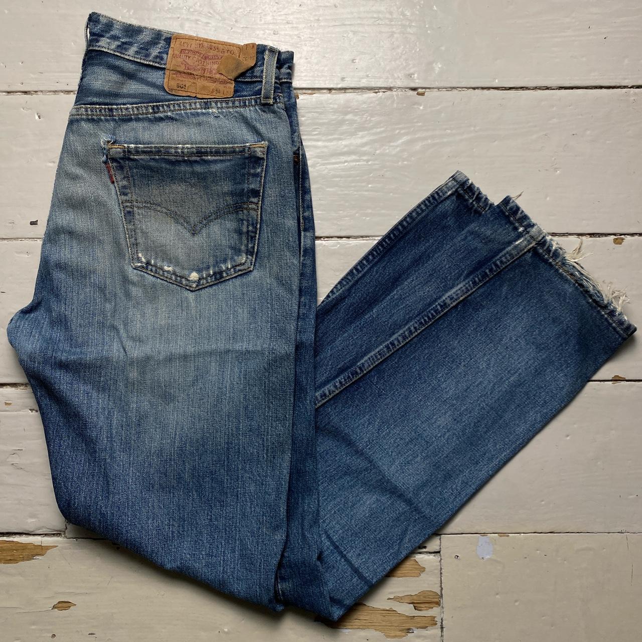 Levis 501 Distressed Stonewash Blue Baggy Jeans