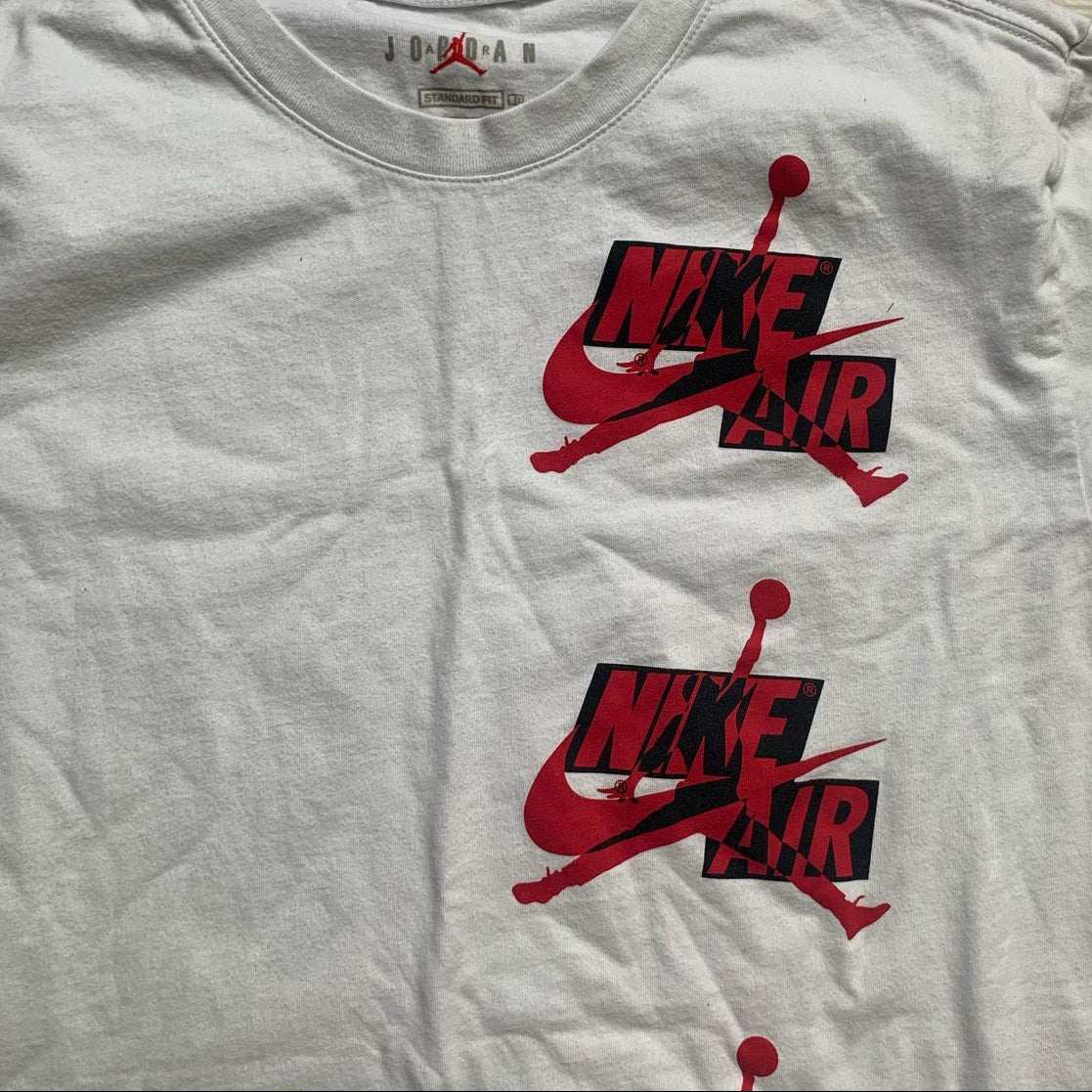 Nike Air Jordan T Shirt White Black and Red (M)