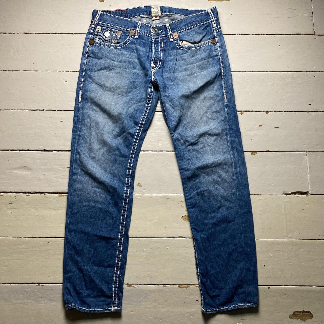 True Religion Big White Stitch Baggy Nathan Super T Blue Jeans