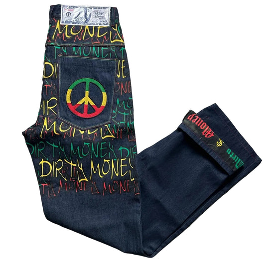 Dirty Money Vintage Rasta Denim Jeans (36W)