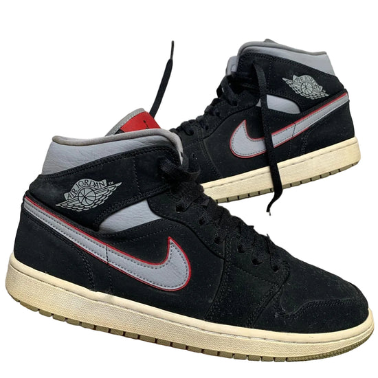 Jordan 1 Mid Black Particle Grey and Red (UK 9.5)