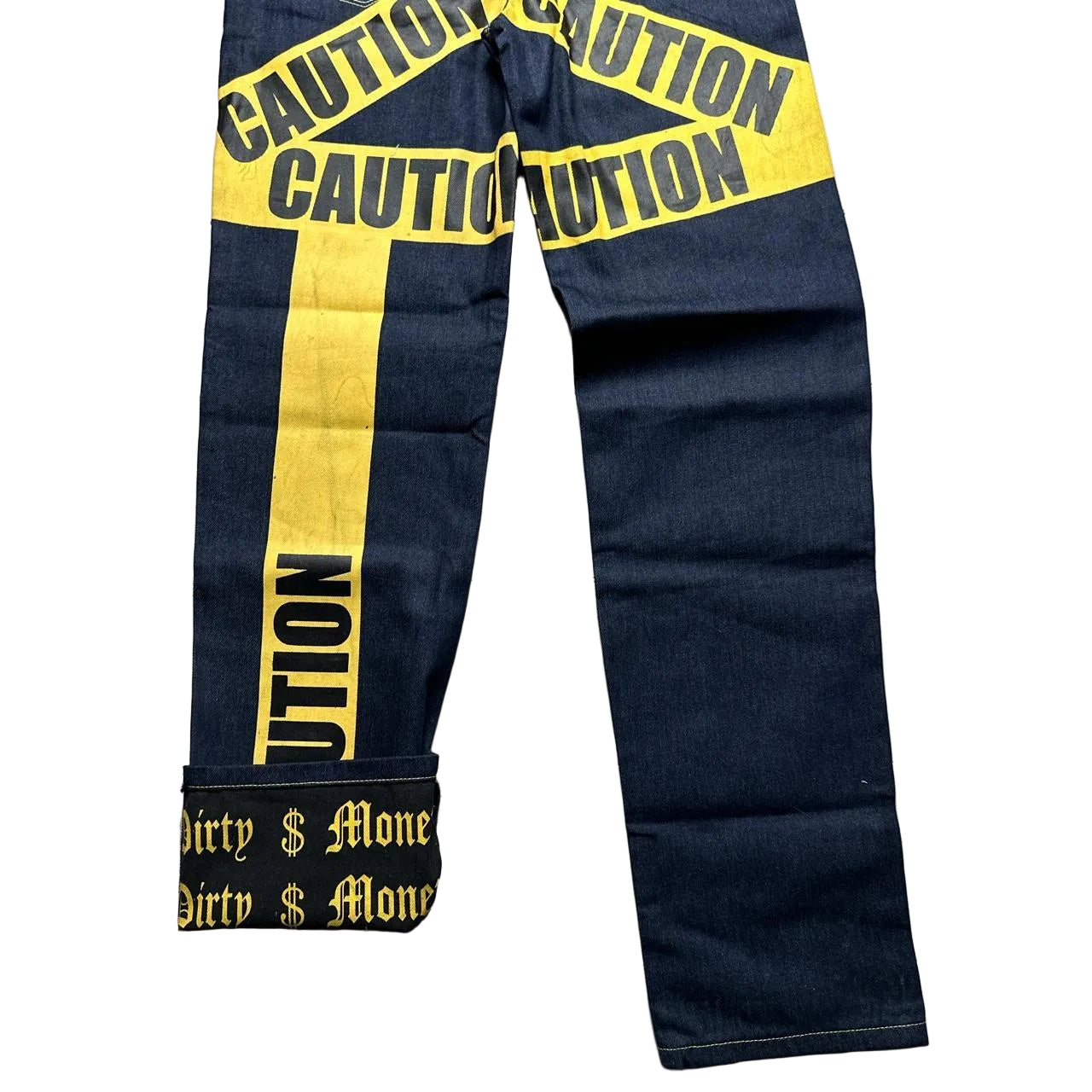 Dirty Money Vintage Caution Print Jeans (30W,38W,40W)