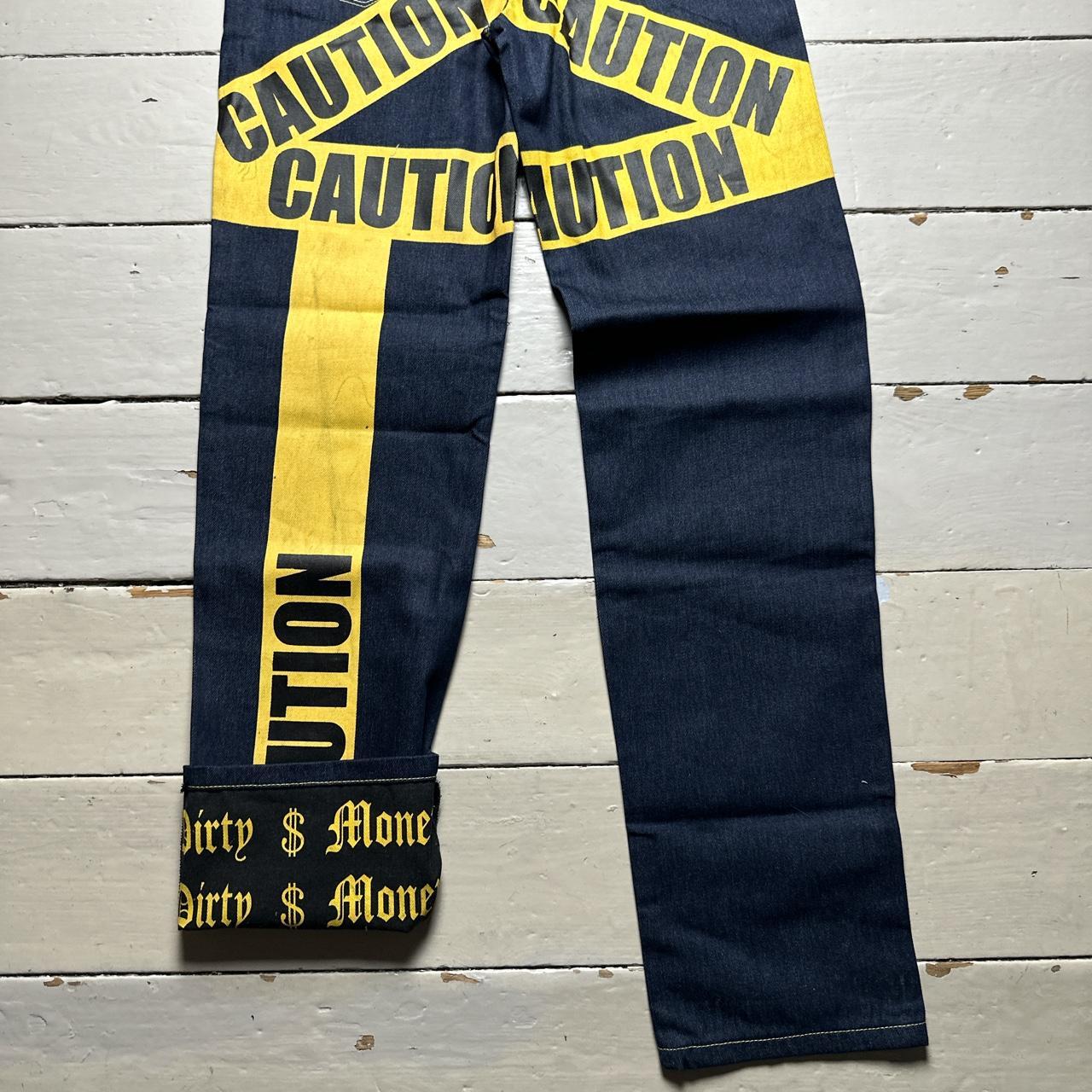 Dirty Money Vintage Caution Print Jeans