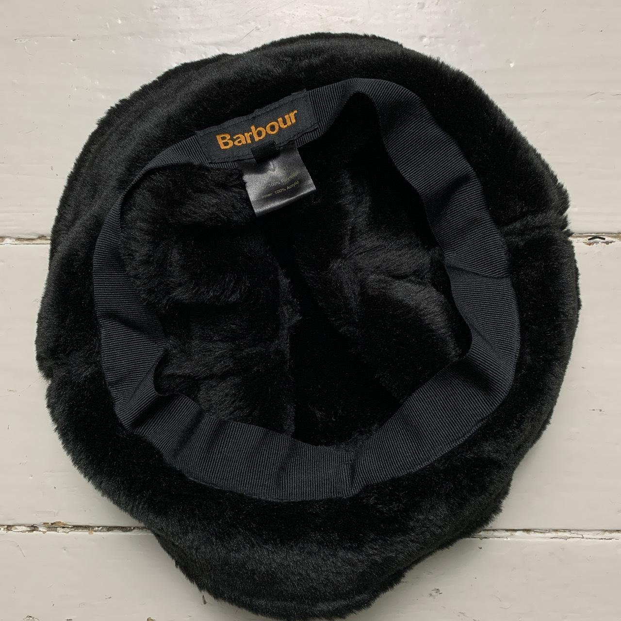 Barbour Black Suede Faux Fur Bucket Hat