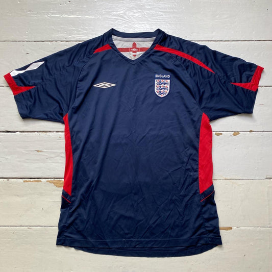 England Umbro Navy and Red Vintage Football Jersey